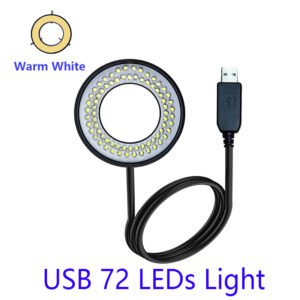 Microscope LED Ring Light Illuminator, USB 5V 72 LED White Adjustable Focus Lamp Source