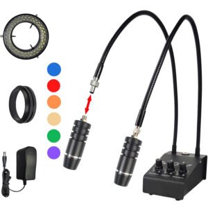 Microscope Light 6W 6500K Dual Gooseneck Spotlight with Adjustable Lights Microscope 64 LED Ring Illuminator Source for Industrial Digital Stereo Microscope Camera, PCB Repair, Soldering