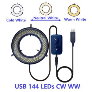 USB 144 LEDs CW WW Chiefix Microscope 144-LED Cold Warm Ring Light for Soldering Repair Industrial Camera